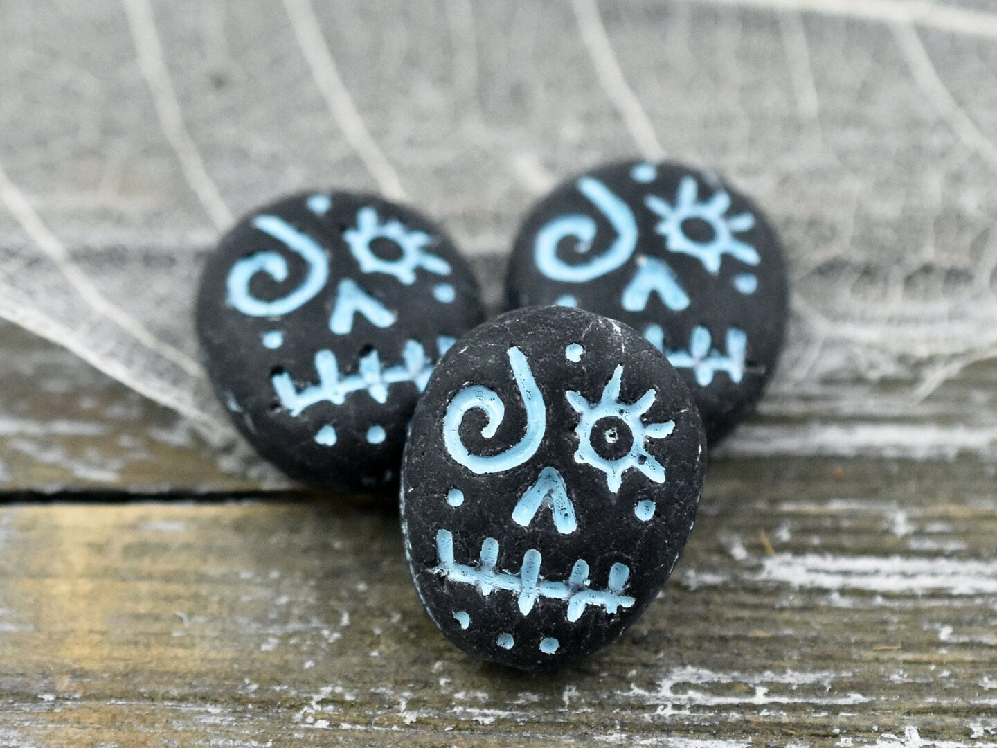 *4* 15x13mm Turquoise Washed Matte Black Voodoo Face Beads | Michaels