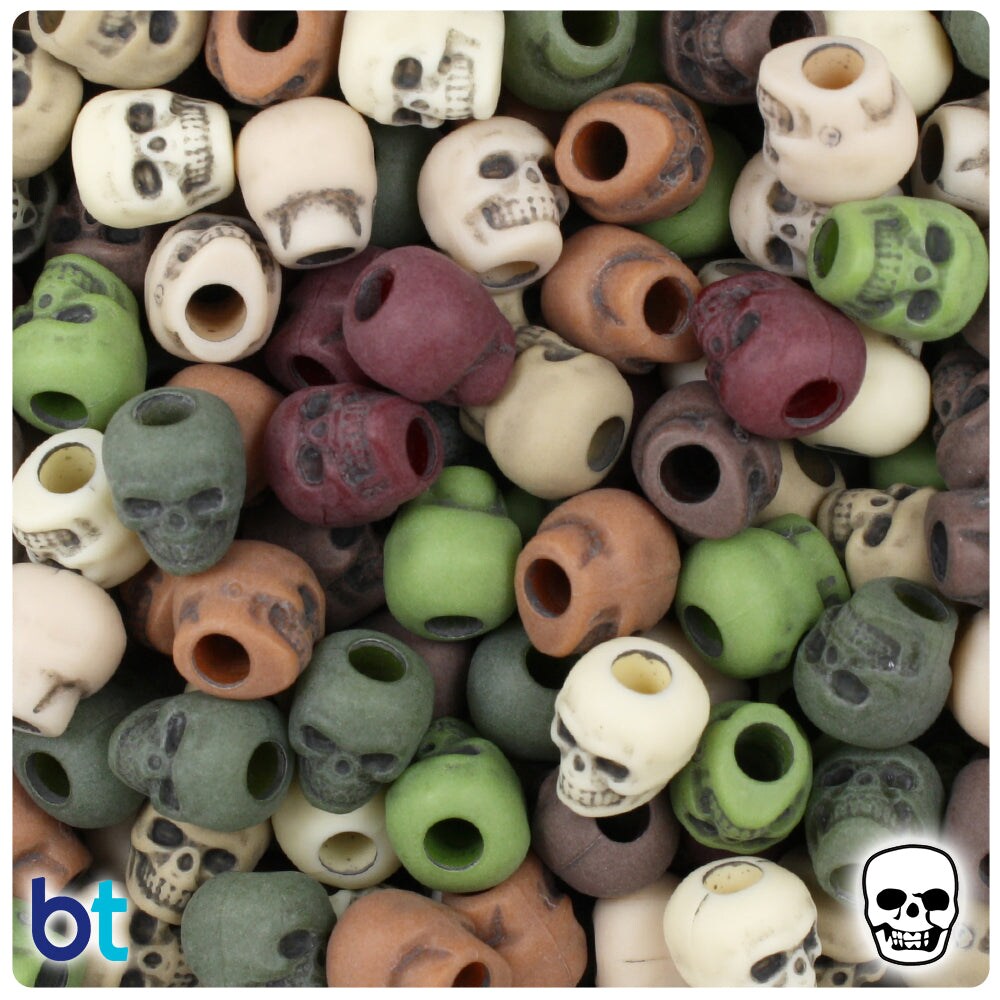 BeadTin Camouflage Antique Mix 11mm Skull Plastic Pony Beads (150pcs)