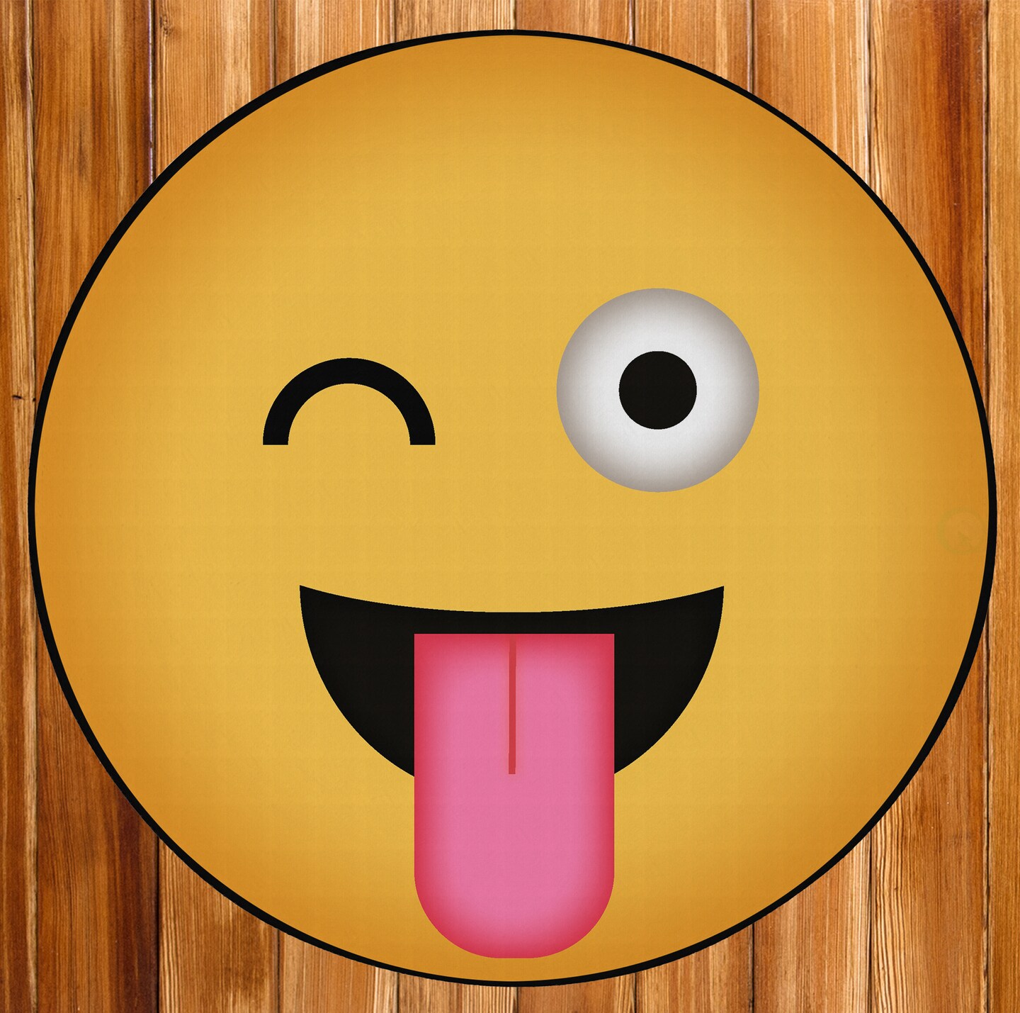 Deerlux Emoji Style Round Funny Smiley Face Kids Area Rug, Winky Tongue Out Emoji Rug