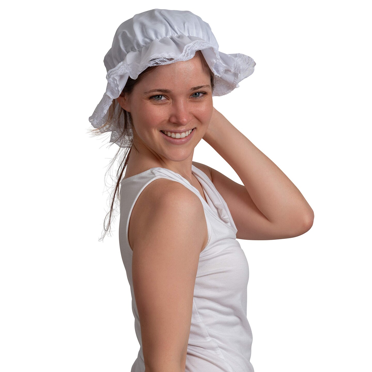 White Mob Cap Accessory - Grandma Night Bonnet Colonial Costume Nightcap Mop Hat Accessories for Maid Girls and Women