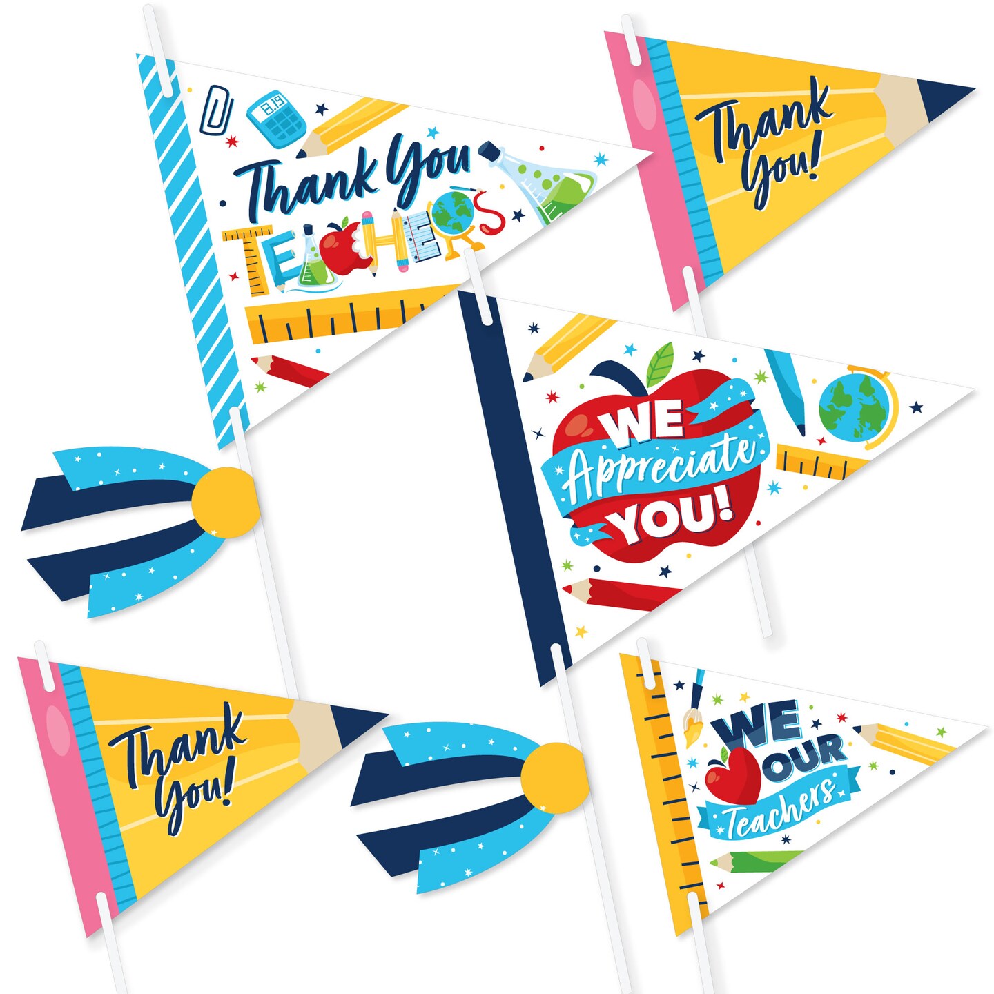 Big Dot of Happiness Thank You Teachers - Triangle Teacher Appreciation Photo Props - Pennant Flag Centerpieces - Set of 20