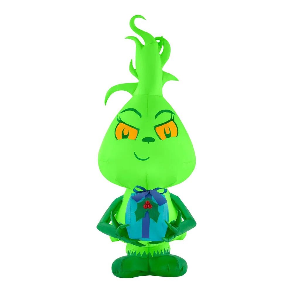 5' Gemmy Airblown Inflatable Christmas Dr. Seuss' Grinch as Child holding Present 113027