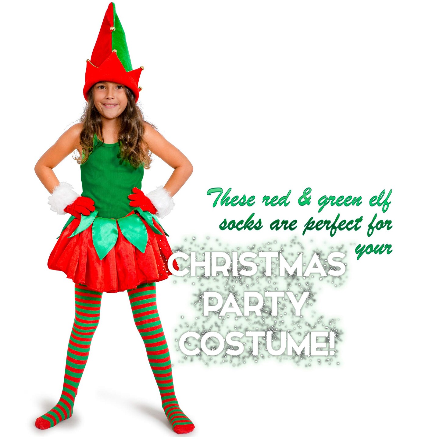 Red and Green Socks - Over The Knee Elf Striped Thigh High Costume Accessories Stockings for Men, Women and Kids