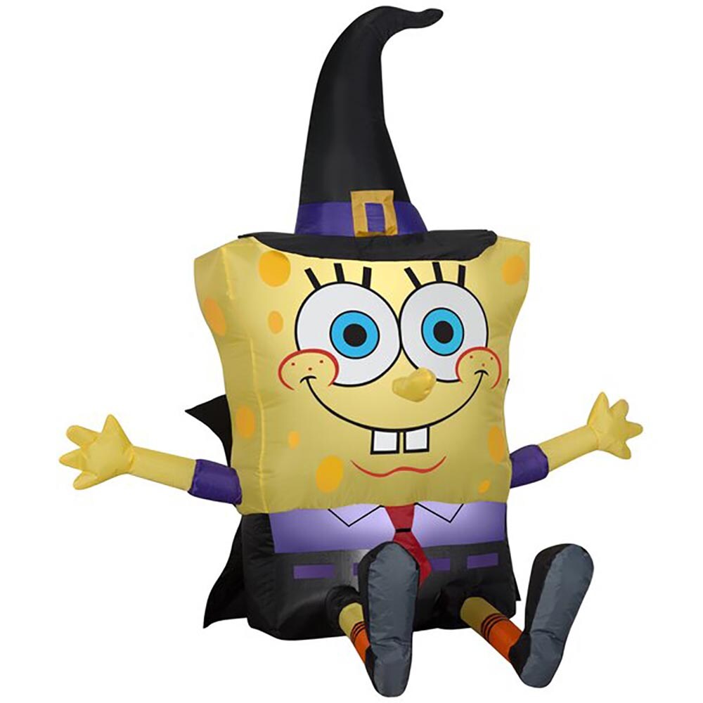4&#x27; Gemmy Airblown Inflatable Halloween Nickelodeon Spongebob Squarepants in Witch Costume 225499