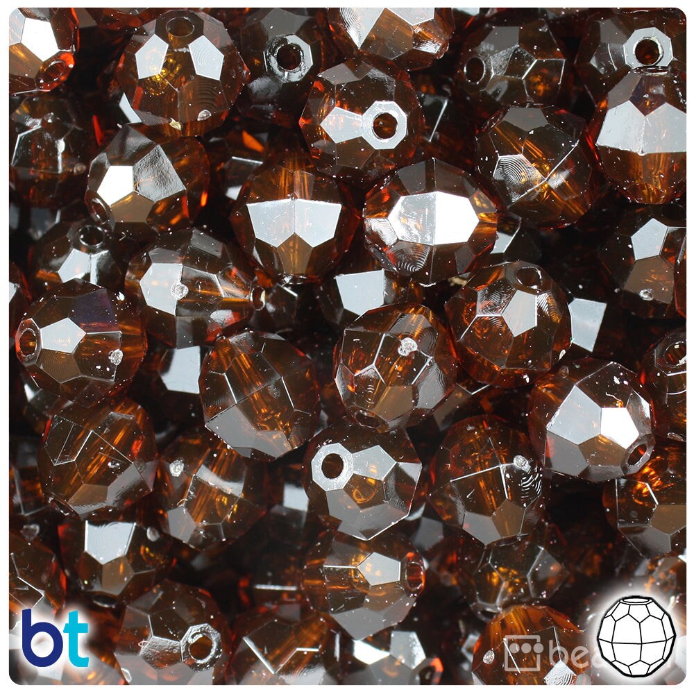 BeadTin Root Beer Transparent 12mm Faceted Round Plastic Craft Beads (180pcs)