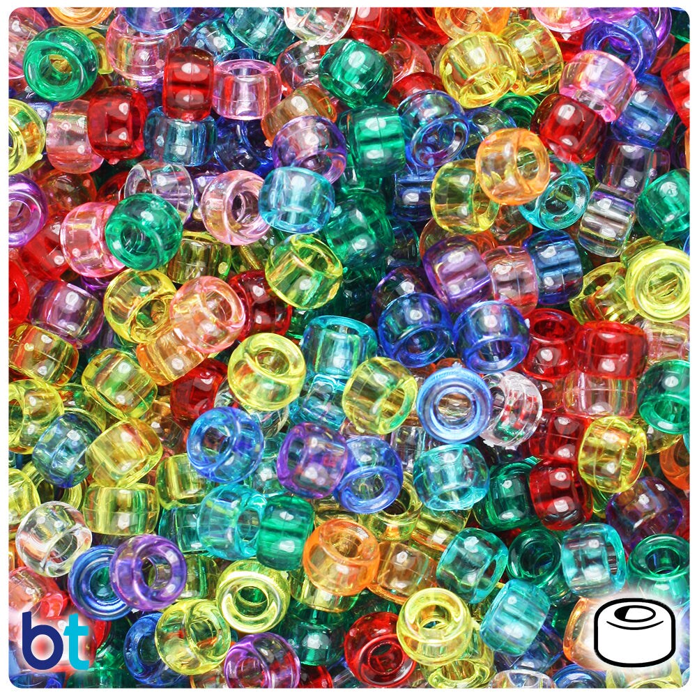 BeadTin Transparent Mix 6.5mm Mini Barrel Plastic Pony Beads (1000pcs)