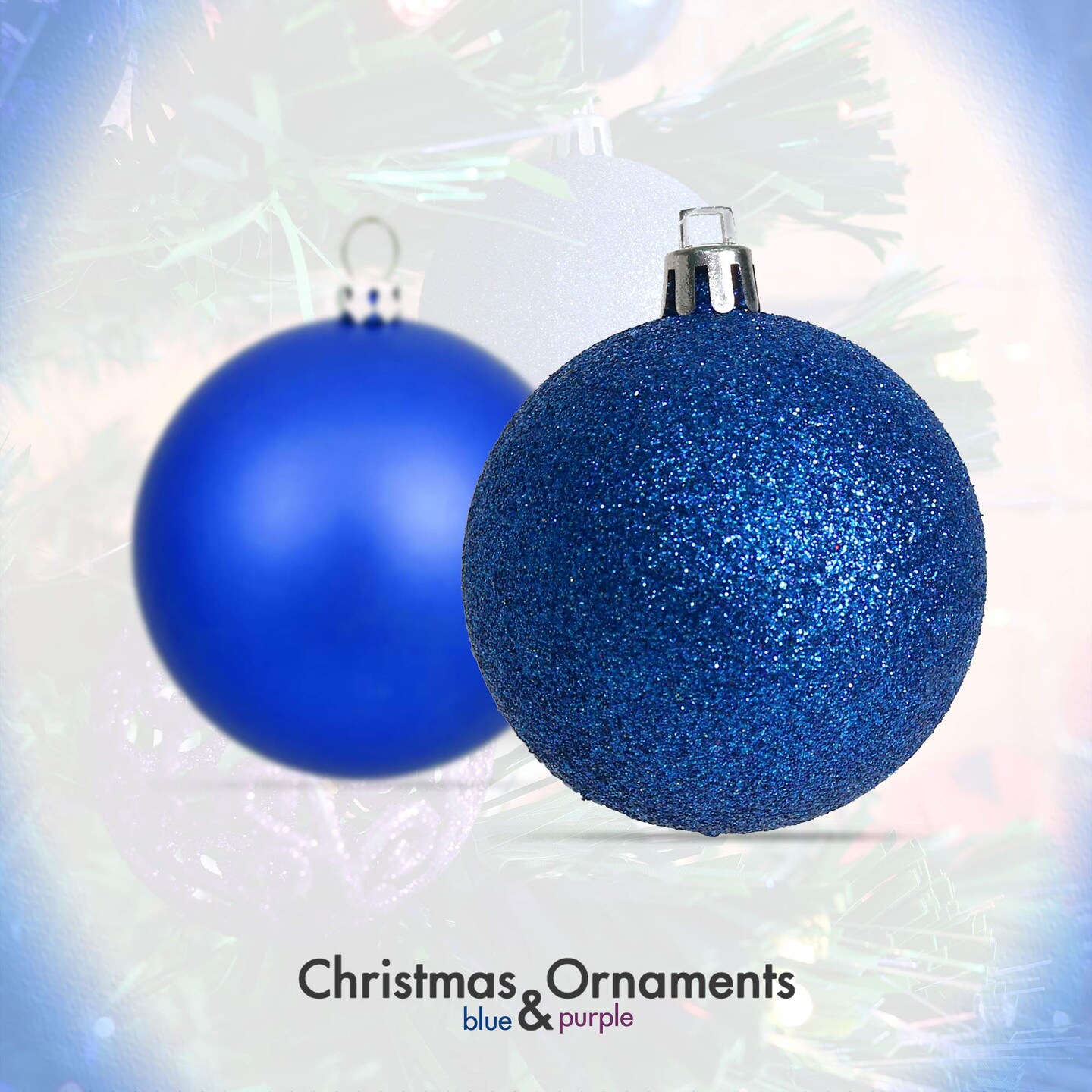 100 Shatterproof Christmas Ornament Balls - Christmas Ornaments For Christmas Tree Home Wedding Or Parties Decorative Ball (Sizes, 1.2&#x22; 1.6&#x22; &#x26; 2.4&#x22; ) (Blue &#x26; Purple)