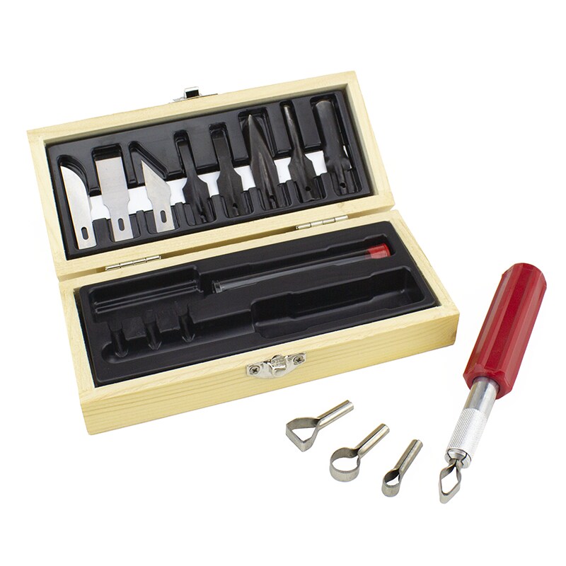 Excel Blades Woodworking Set with K5 Knife, Blades, Gouges & Routers in Wooden Case, USA Made