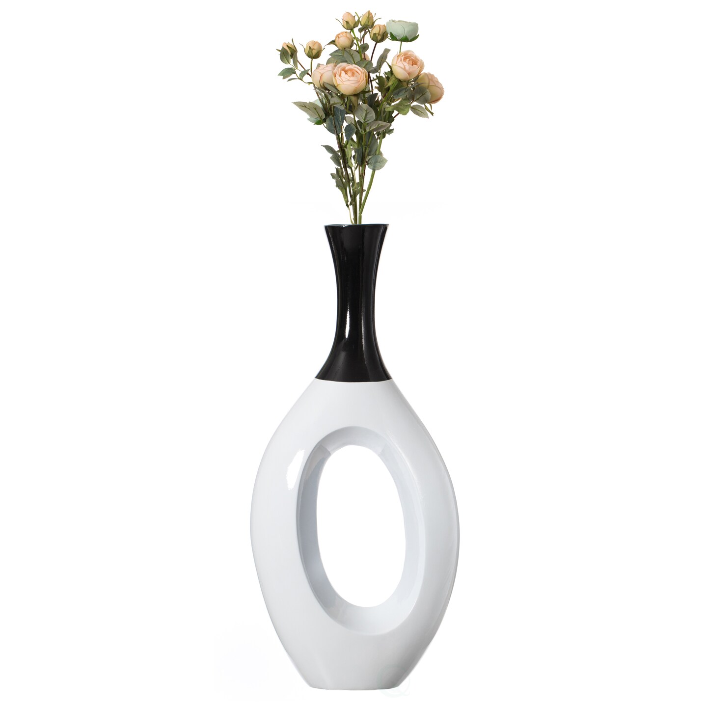 Decorative White Ceramic Floor Flower Vase with Black Neck, 36 Inch Tall for Living Room, Entryway, Dining Room, Modern Home Decor, Large Tall Vases for Flowers, Unique Art Vase, Decorative Floor Vase