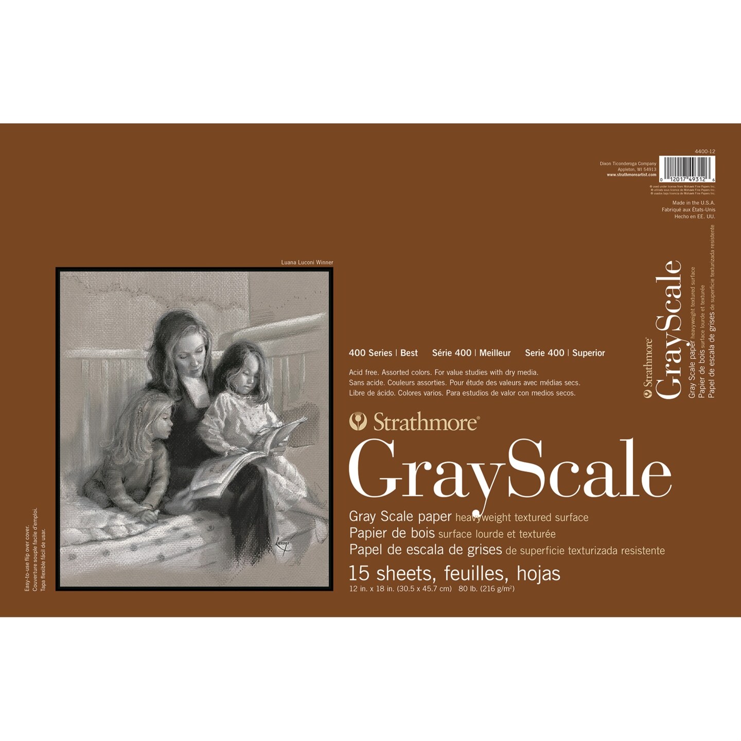 Strathmore 400 Series Gray Scale Pad, Assorted Tints, 12&#x22;x18&#x22; Glue Bound, 15 Sheets