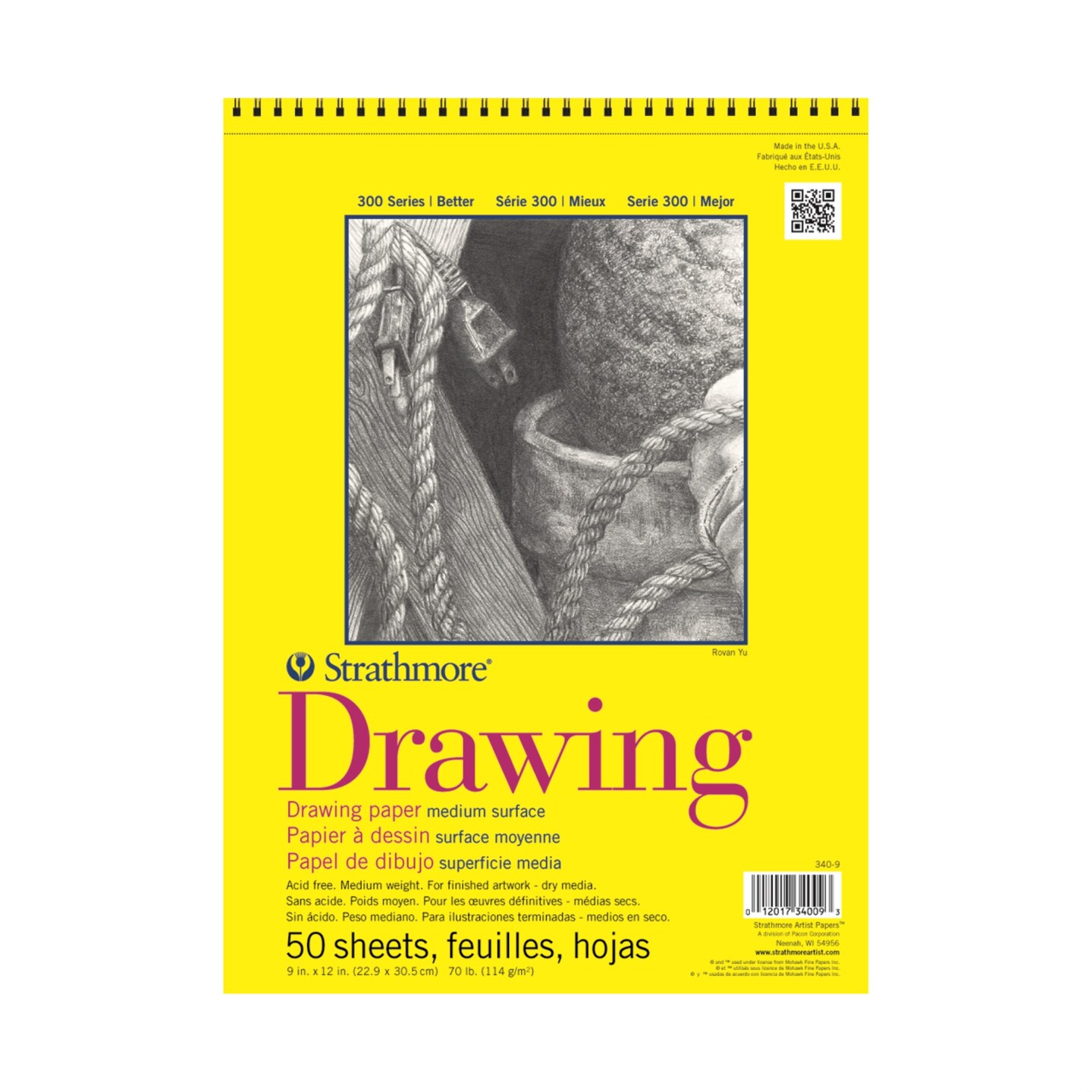Strathmore 300 Series Drawing Paper Pad, Top Wire Bound, 11x14 inches, 50 Sheets (70lb/114g) - Artist Paper for Adults and Students - Charcoal, Colored Pencil, Ink, Pastel, Marker