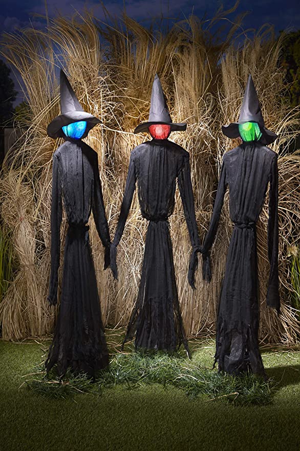 The Lakeside Collection Light-Up Witches Halloween Yard Decorations with LED Lights - Set of 3