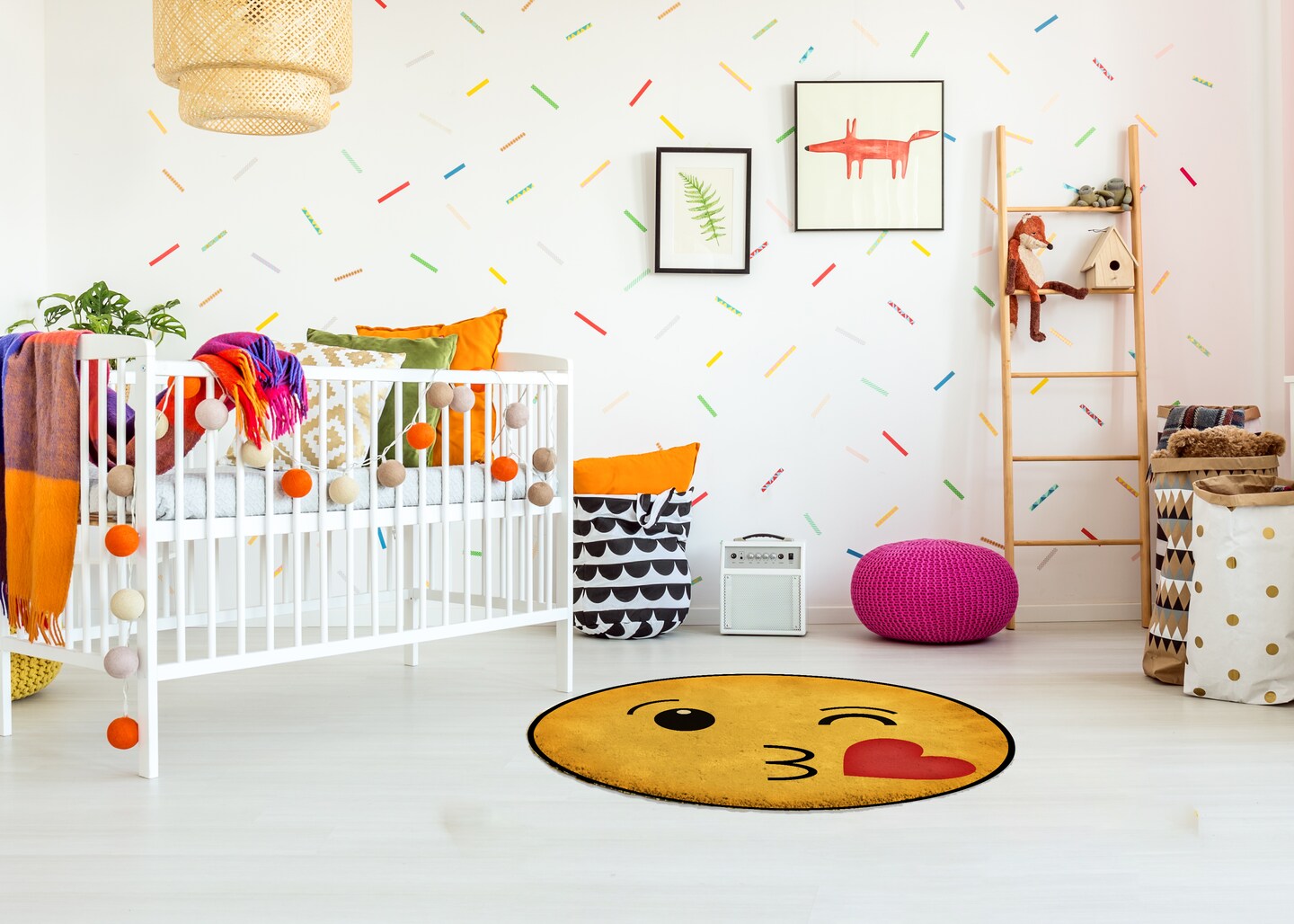 Deerlux Emoji Style Round Funny Smiley Face Kids Area Rug, Kissing Emoji Rug