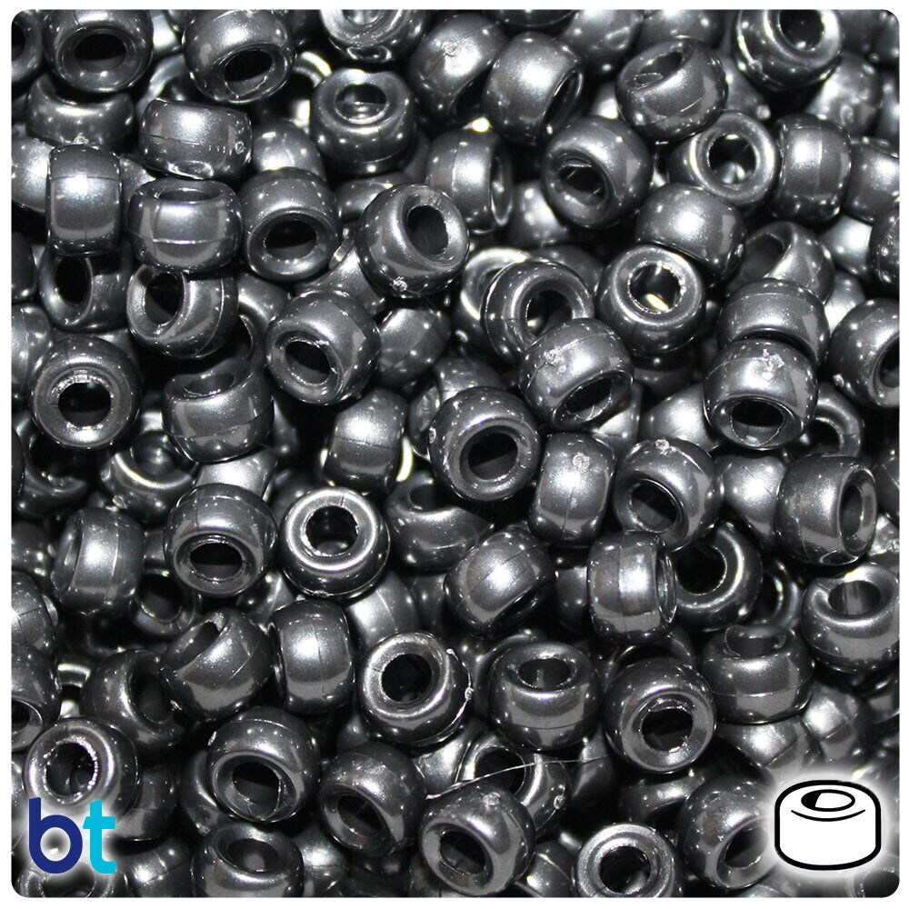 BeadTin Black Pearl 6.5mm Mini Barrel Plastic Pony Beads (1000pcs)