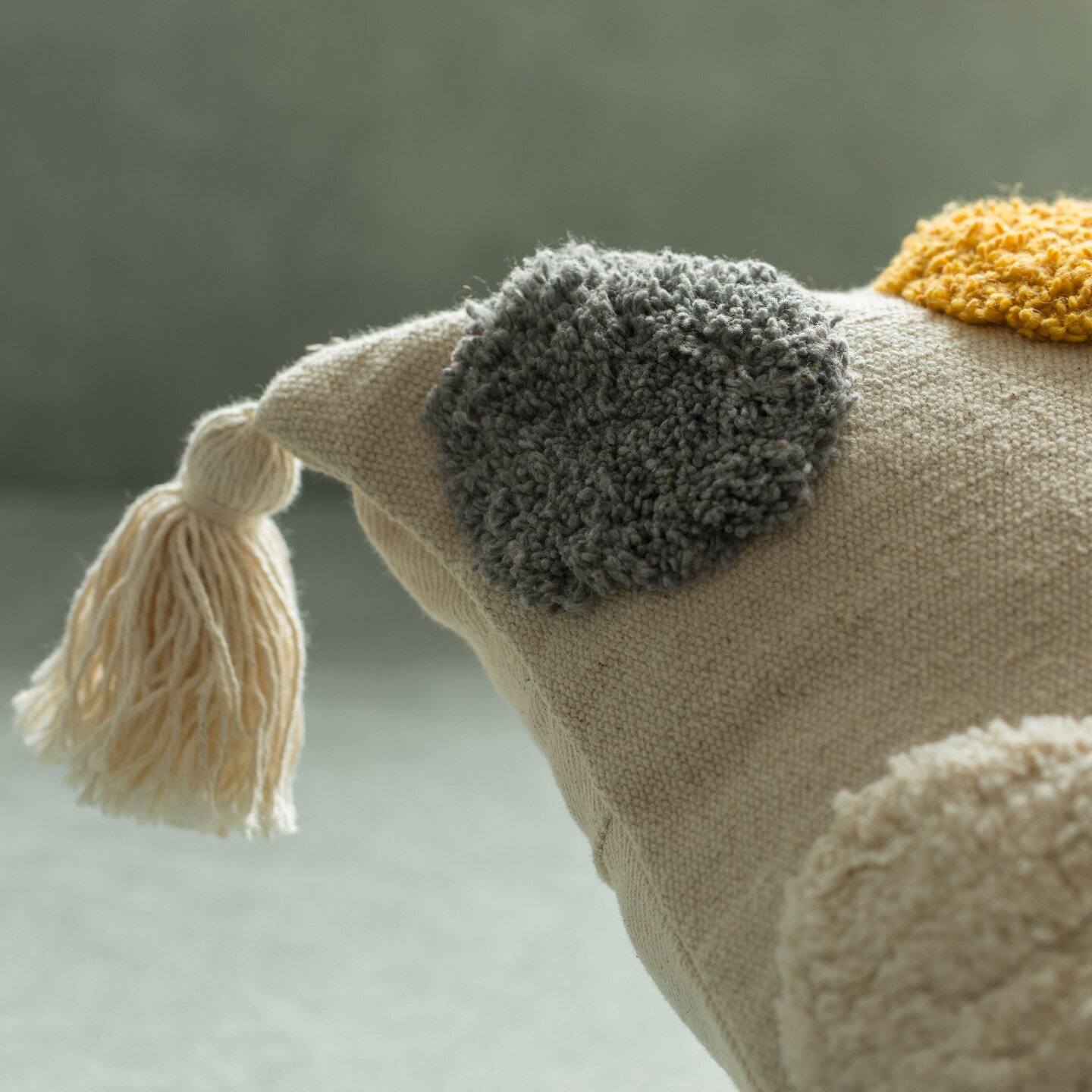 16" Handwoven Cotton Throw Pillow Cover with Tufted designs and Side Tassels