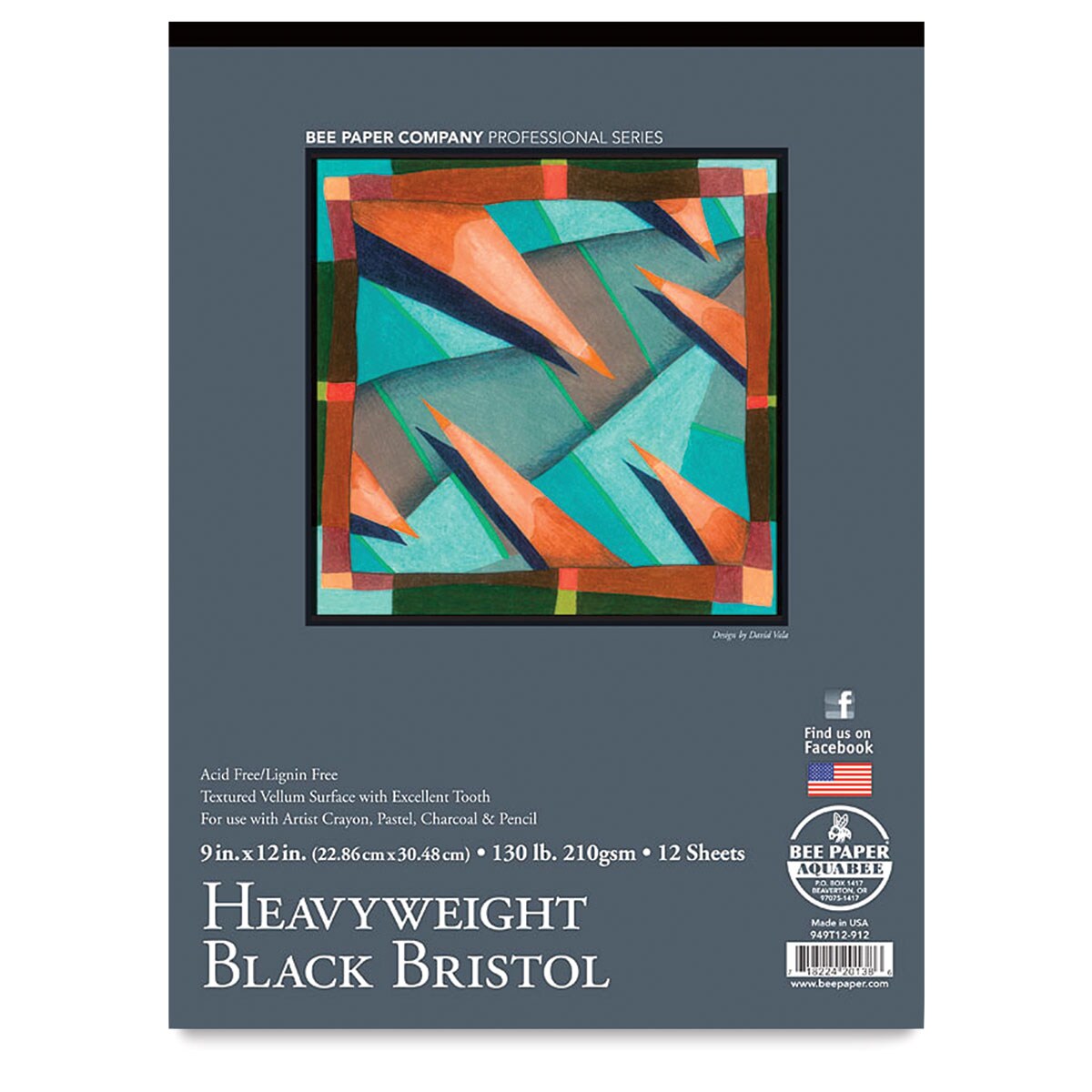 Bee Paper Heavyweight Black Bristol Pad - 9&#x22; x 12&#x22;, 130 lb, 12 Sheets