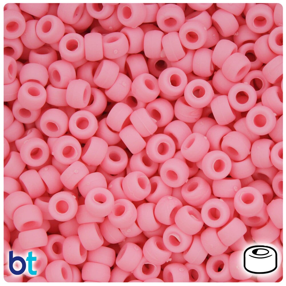 BeadTin Baby Pink Matte 6.5mm Mini Barrel Plastic Pony Beads (1000pcs)