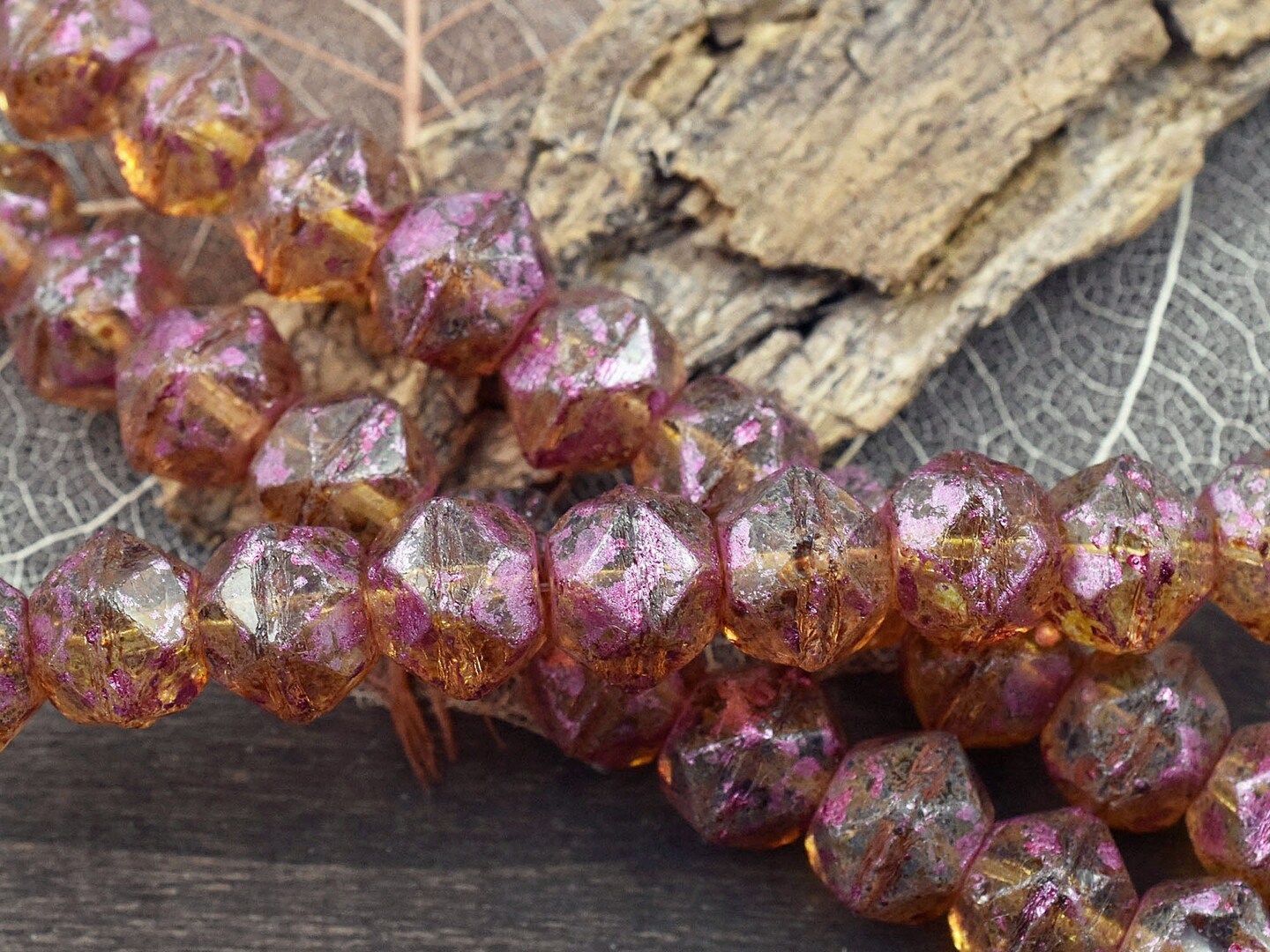 *10* 10mm Pink Washed Crystal Topaz Picasso Antique Cut Round Beads