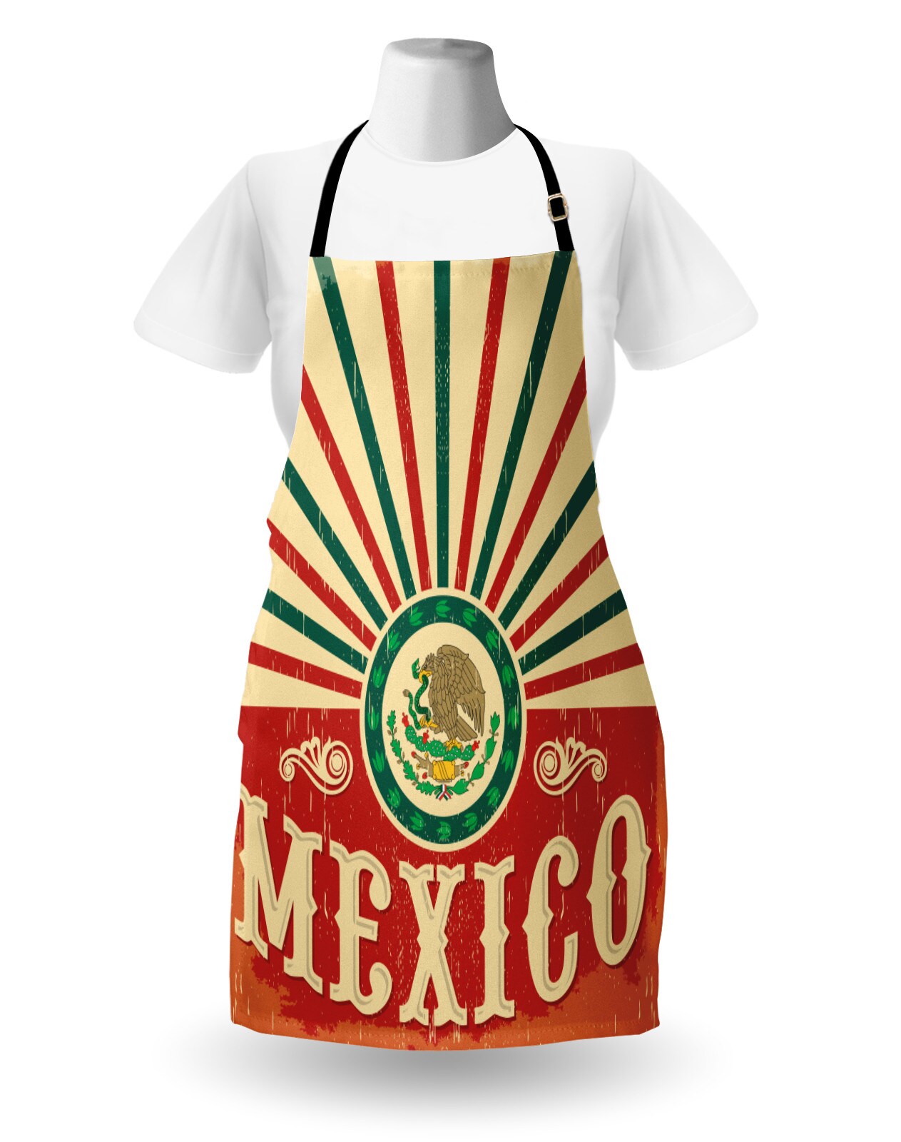Ambesonne Mexican Apron, Retro Pop Art Style Mexico Calligraphy with Tribal Classic on Grunge Image, Unisex Kitchen Bib with Adjustable Neck for Cooking Gardening, Adult Size, Multicolor
