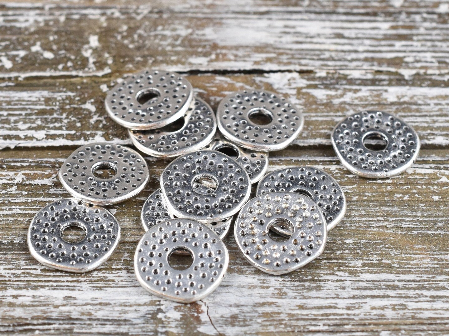 *100* 12mm Antique Silver Dimpled Flat Washer Spacer Beads