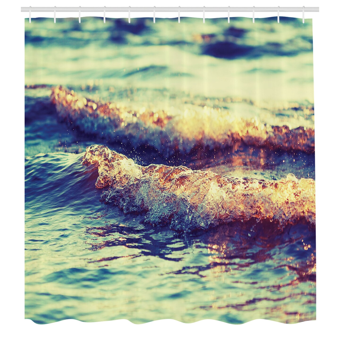 Ambesonne Wave Shower Curtain, MacroPhotography of Little Swirling Wave on Ocean with Blurred Background, Cloth Fabric Bathroom Decor Set with Hooks, 69&#x22; W x 70&#x22; L, Multicolor