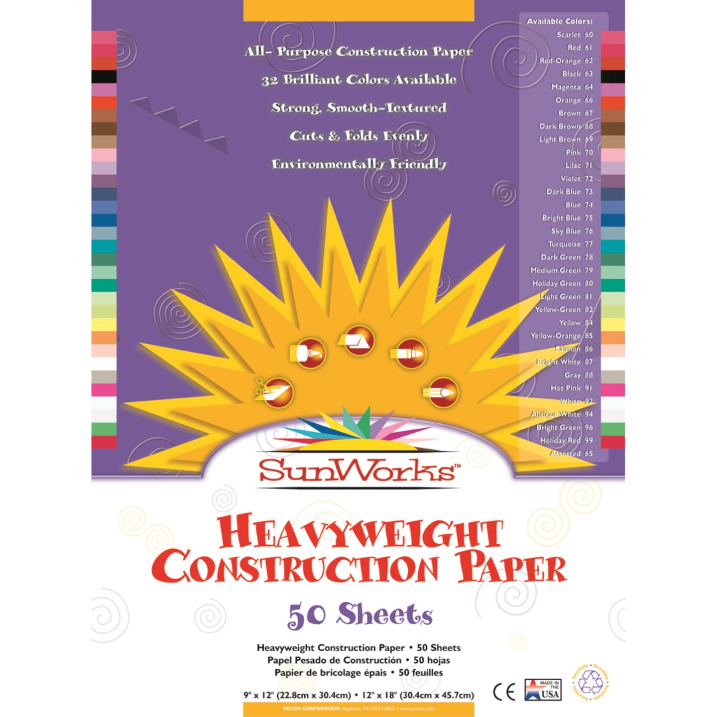 Sunworks Construction Paper, White, 12 x 18 - 50 pack