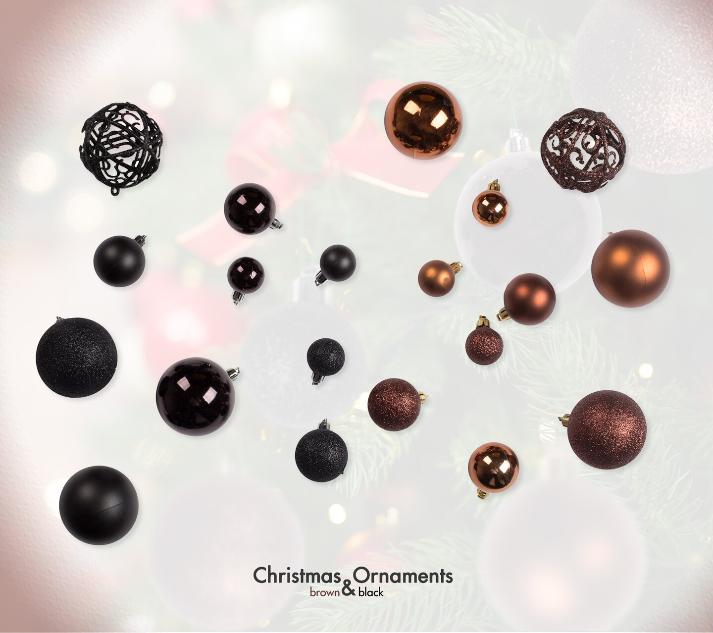 100 Shatterproof Christmas Ornament Balls - Christmas Ornaments For Christmas Tree Home Wedding Or Parties Decorative Ball (Sizes, 1.2&#x22; 1.6&#x22; &#x26; 2.4&#x22; ) (Black &#x26; Brown)