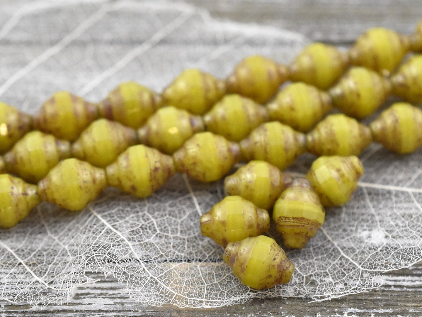 *10* 12x8mm Sunflower Yellow Picasso Turbine Beads