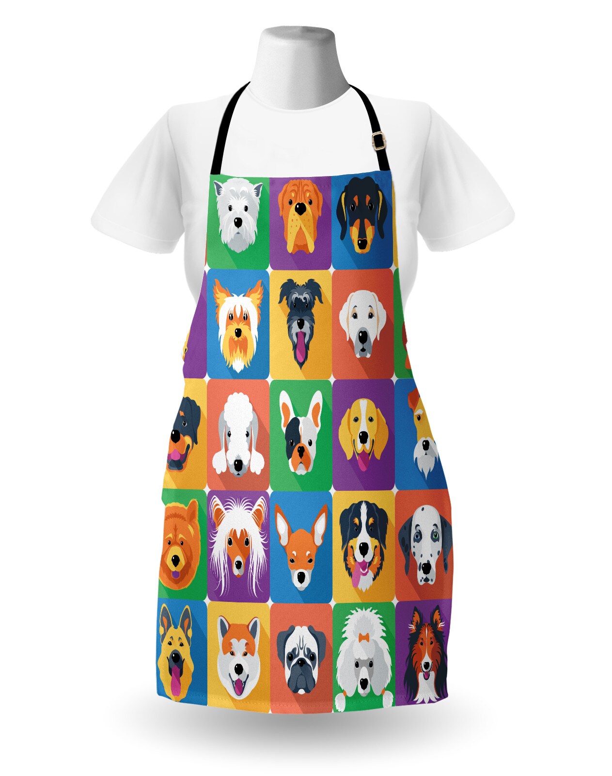 Ambesonne Dog Apron, Dog Breeds Profiles Pets Shepherd Terrier Labrador Domestic Animals Illustration, Unisex Kitchen Bib with Adjustable Neck for Cooking Gardening, Adult Size, Purple Green