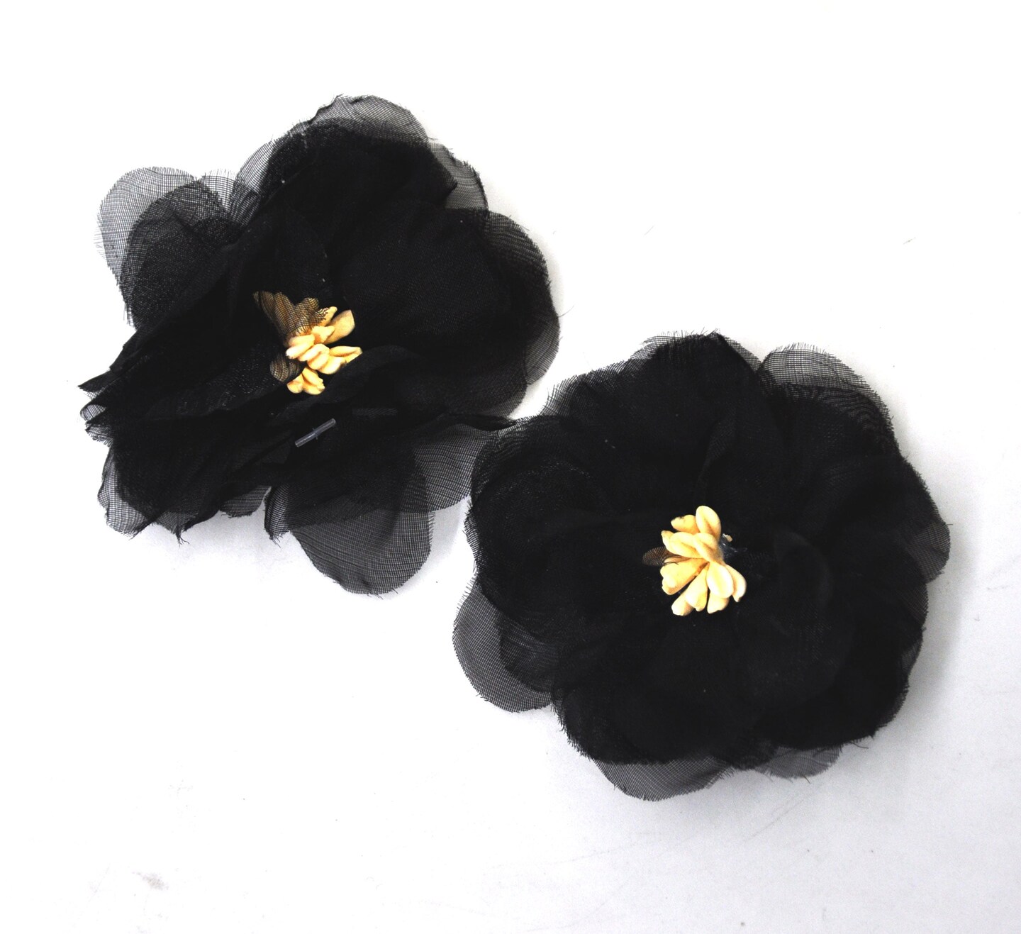 Belagio Colorfast Floral Accents, 2.50" Diameter, Organza Flower, 2 Piece Pack, Black