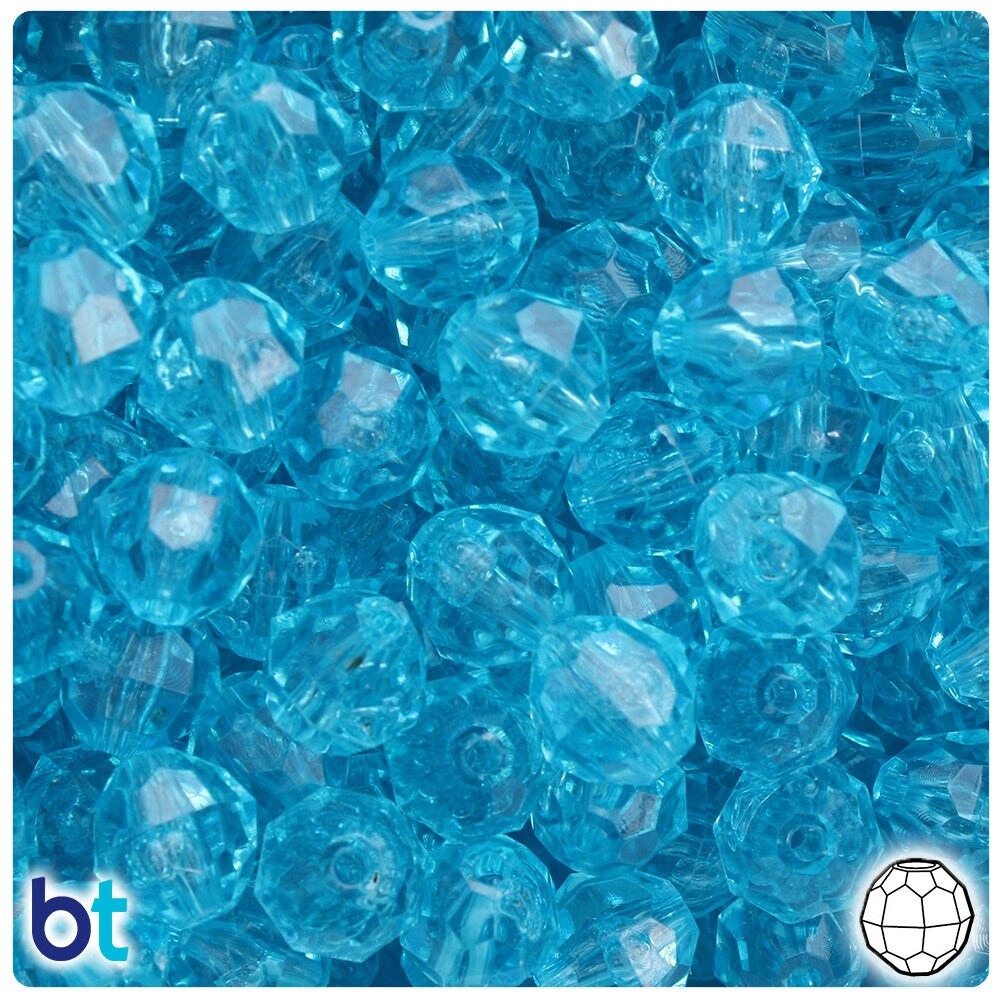 BeadTin Light Turquoise Transparent 12mm Faceted Round Plastic Craft Beads (180pcs)