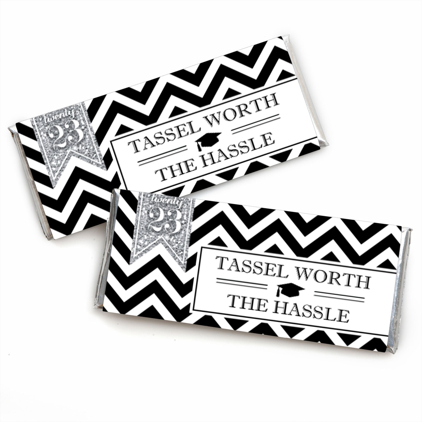 Big Dot of Happiness Silver Tassel Worth The Hassle - Candy Bar Wrappers 2023 Graduation Party Favors - Set of 24