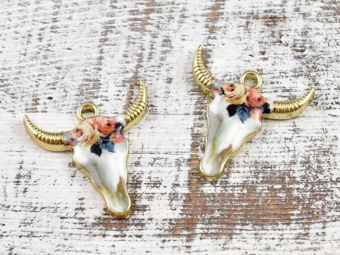 10* 22x21mm Floral Enamel Cow Head Charms #1