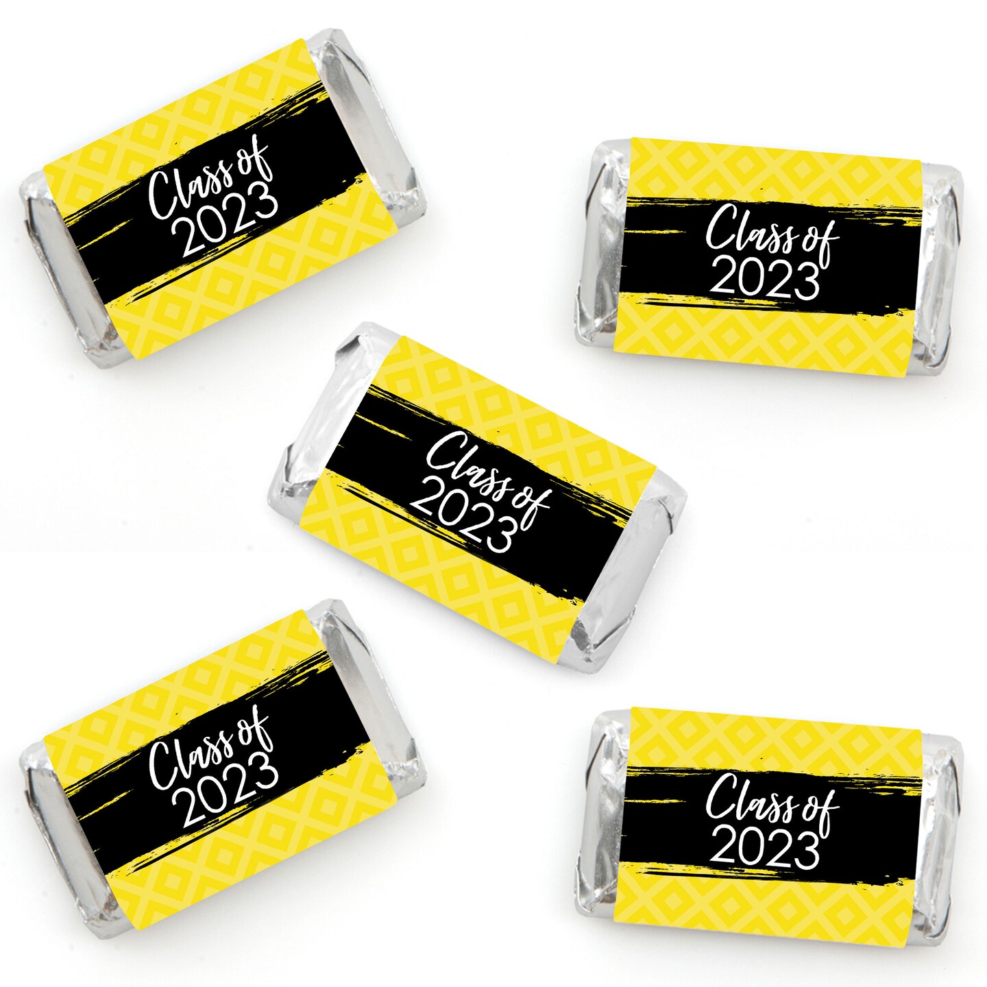 Big Dot of Happiness 2023 Yellow Graduation Party - Mini Candy Bar Wrapper Stickers - Small Favors - 40 Count