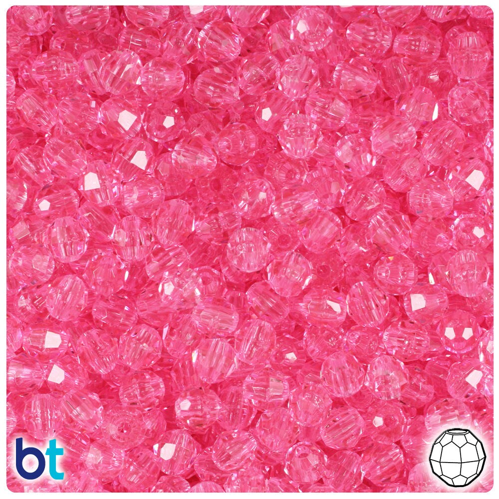 BeadTin Pink Transparent 6mm Faceted Round Plastic Craft Beads (600pcs)