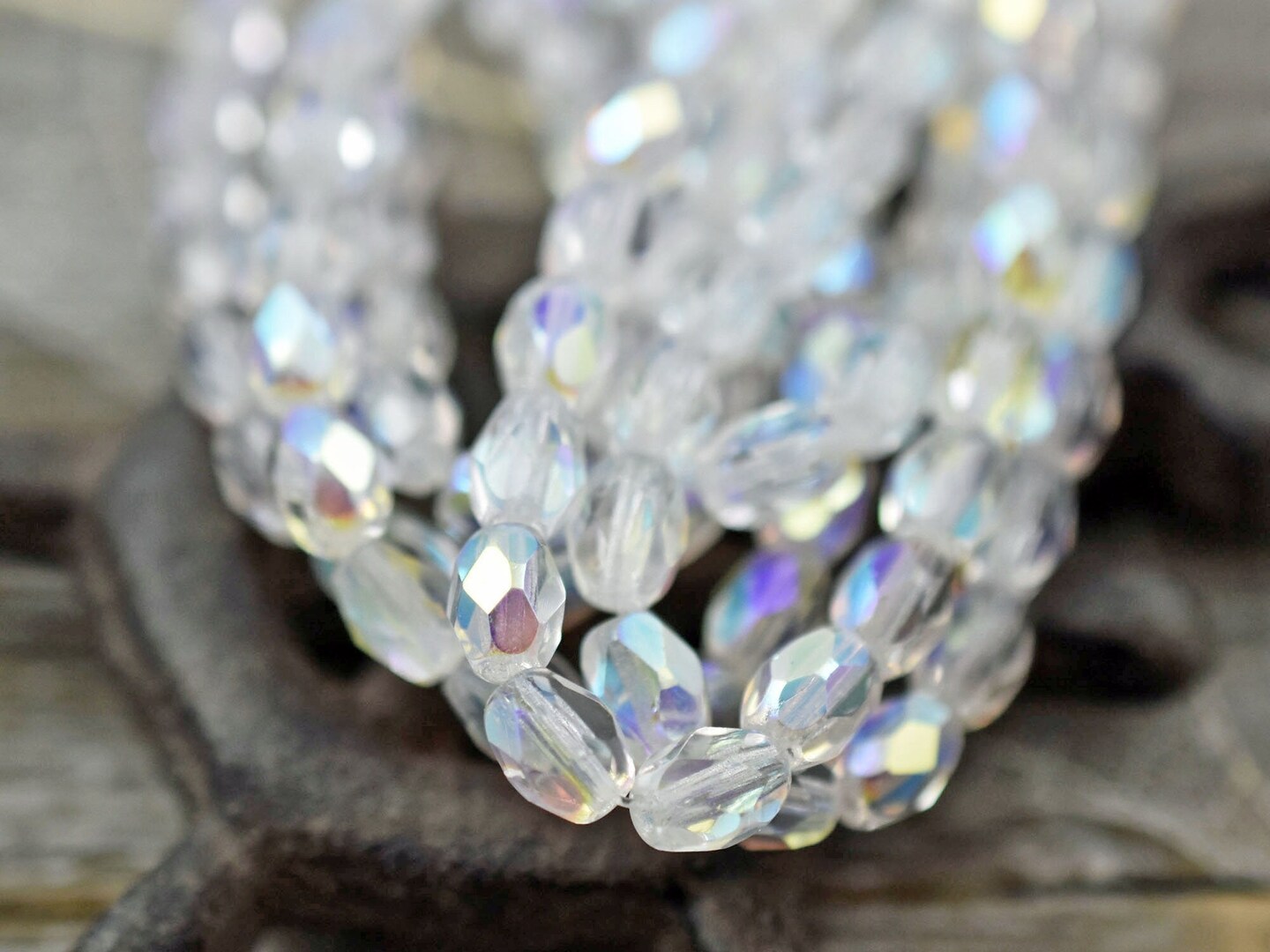 *20* 5x7mm Crystal AB Fire Polished Faceted Oval Beads