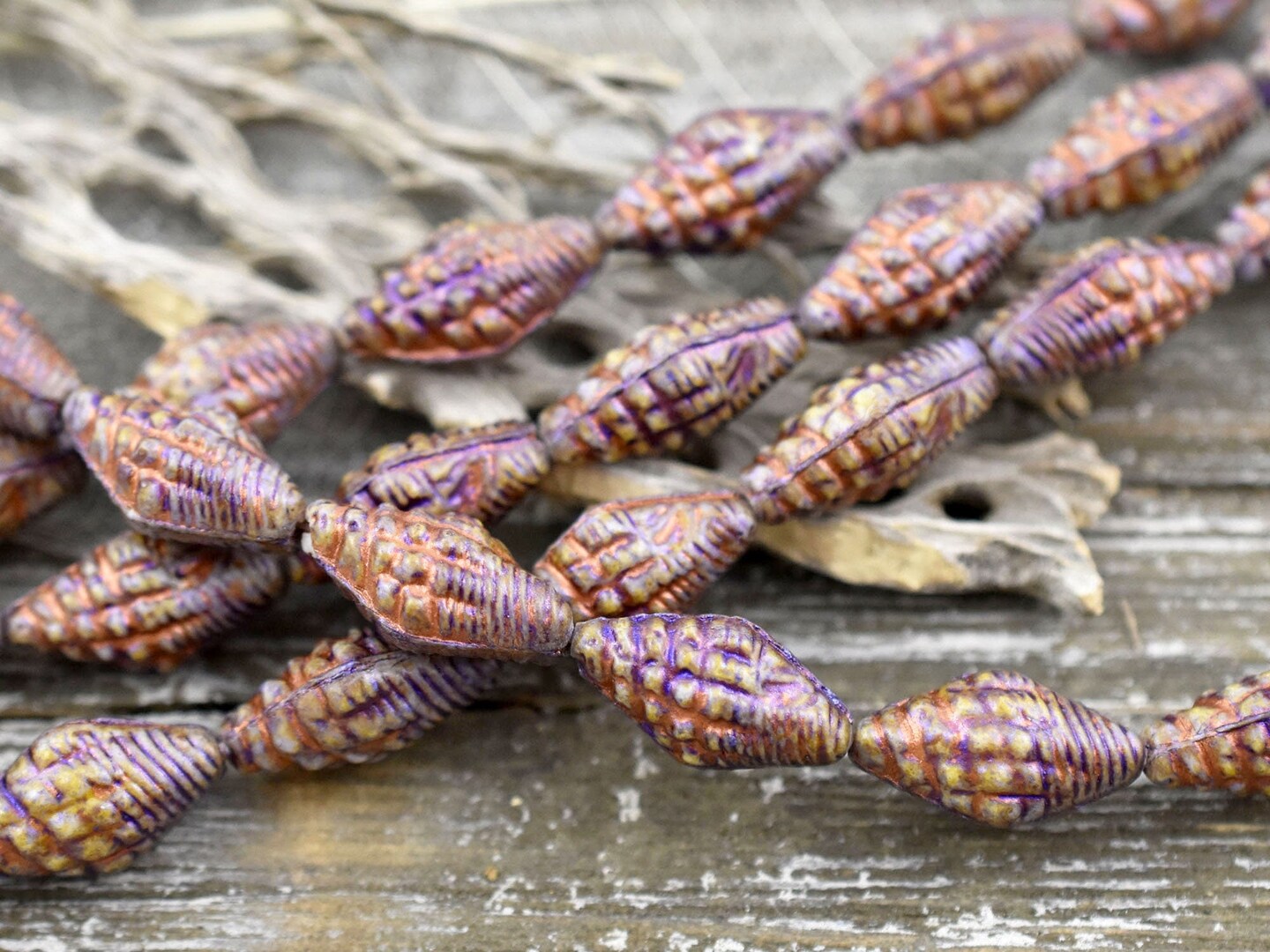 *8* 16x9mm Copper Washed Purple Alabaster Miter Shell Beads