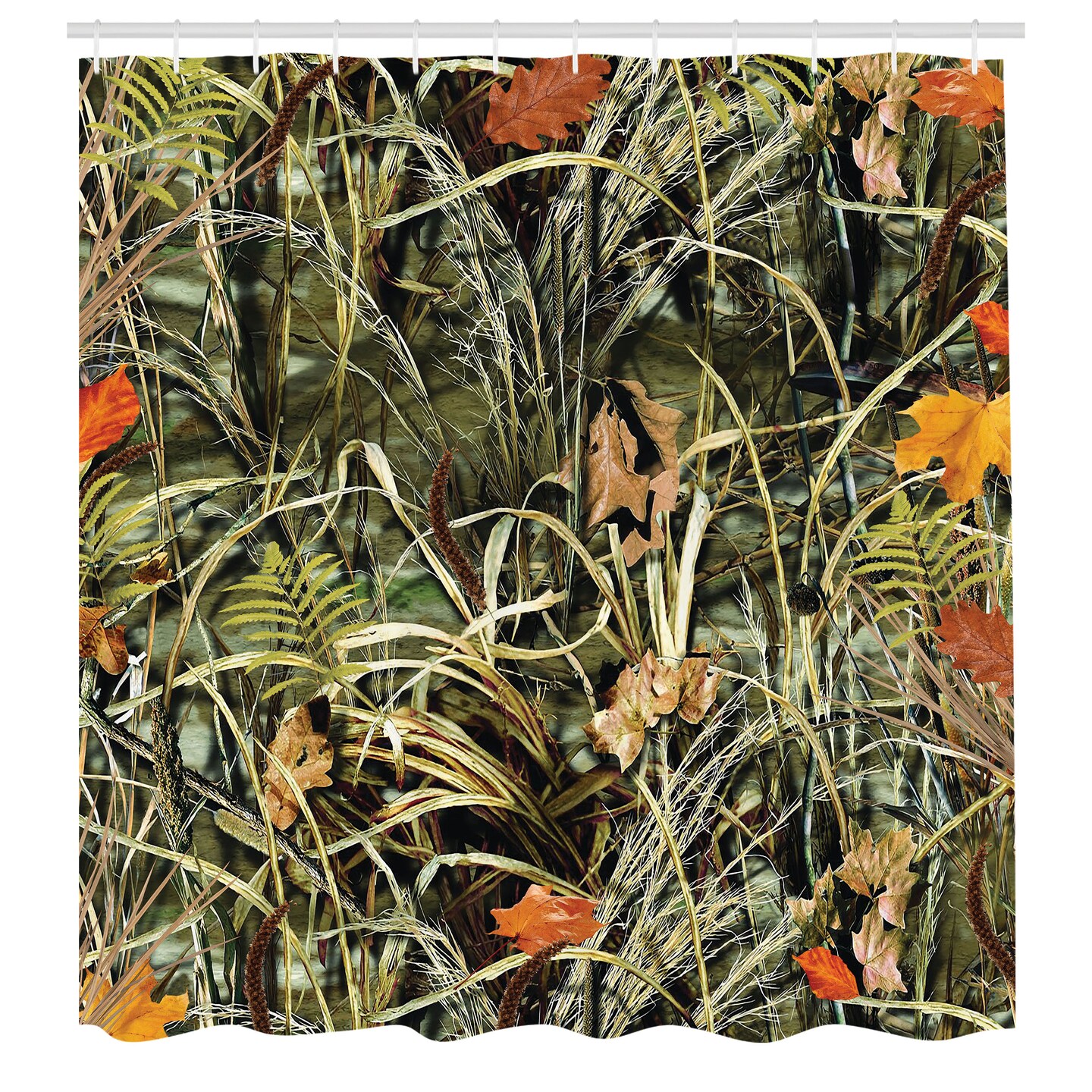 Ambesonne Botanical Shower Curtain, Close up Autumn Themed Nature View Photo with Sere Leaves and Herbs, Cloth Fabric Bathroom Decor Set with Hooks, 69&#x22; W x 70&#x22; L, Sage Green Multicolor