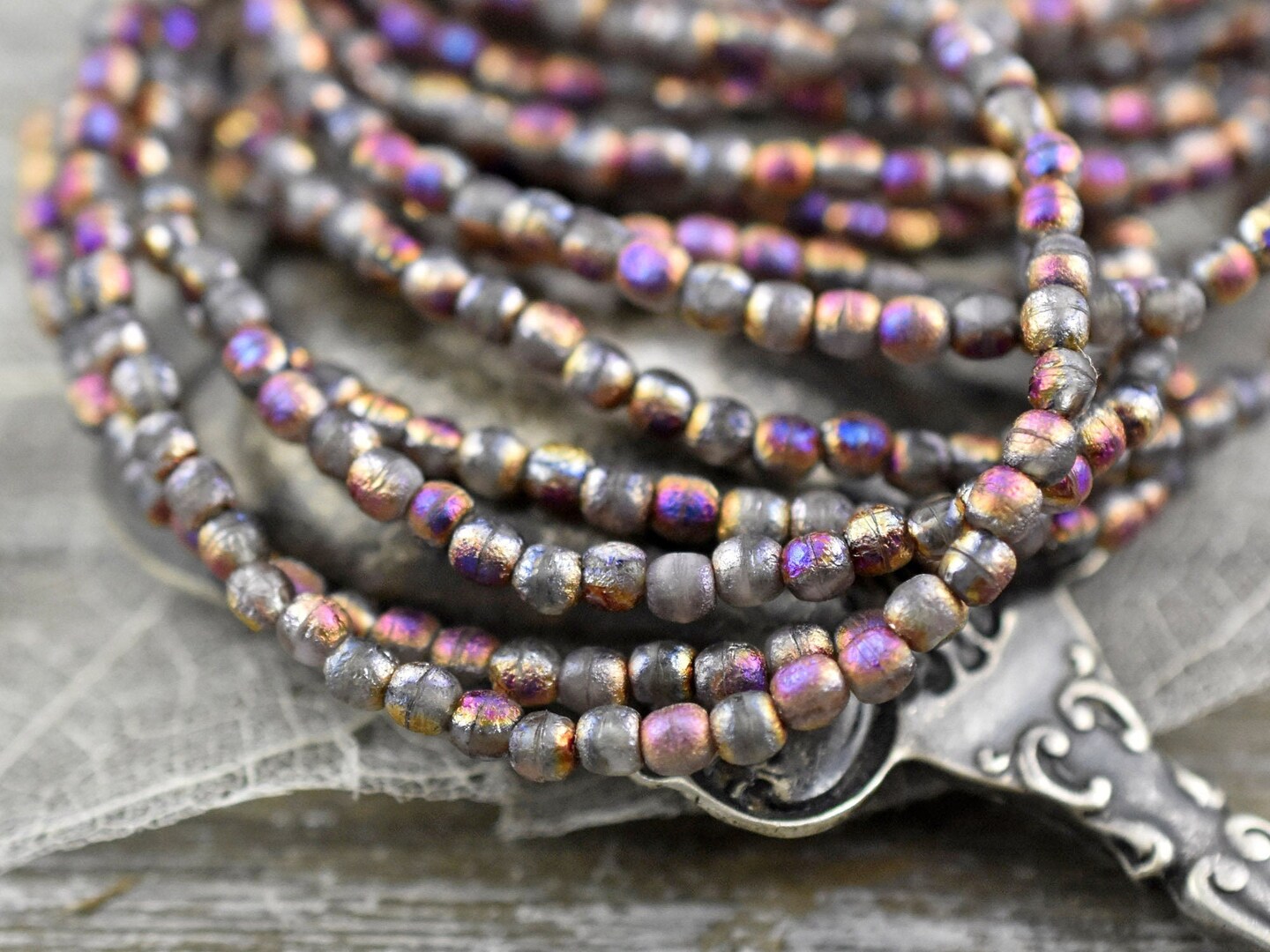 *50* 3mm Copper Rainbow Etched Matte Grey Round Druk Beads