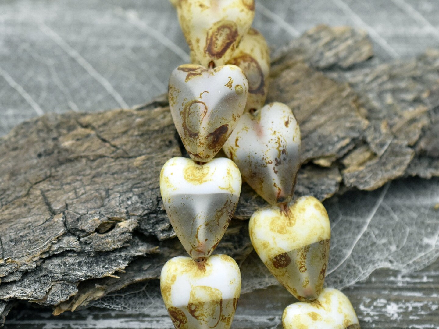 *6* 13x16mm Matte Crystal &#x26; Off White Picasso Heart Beads