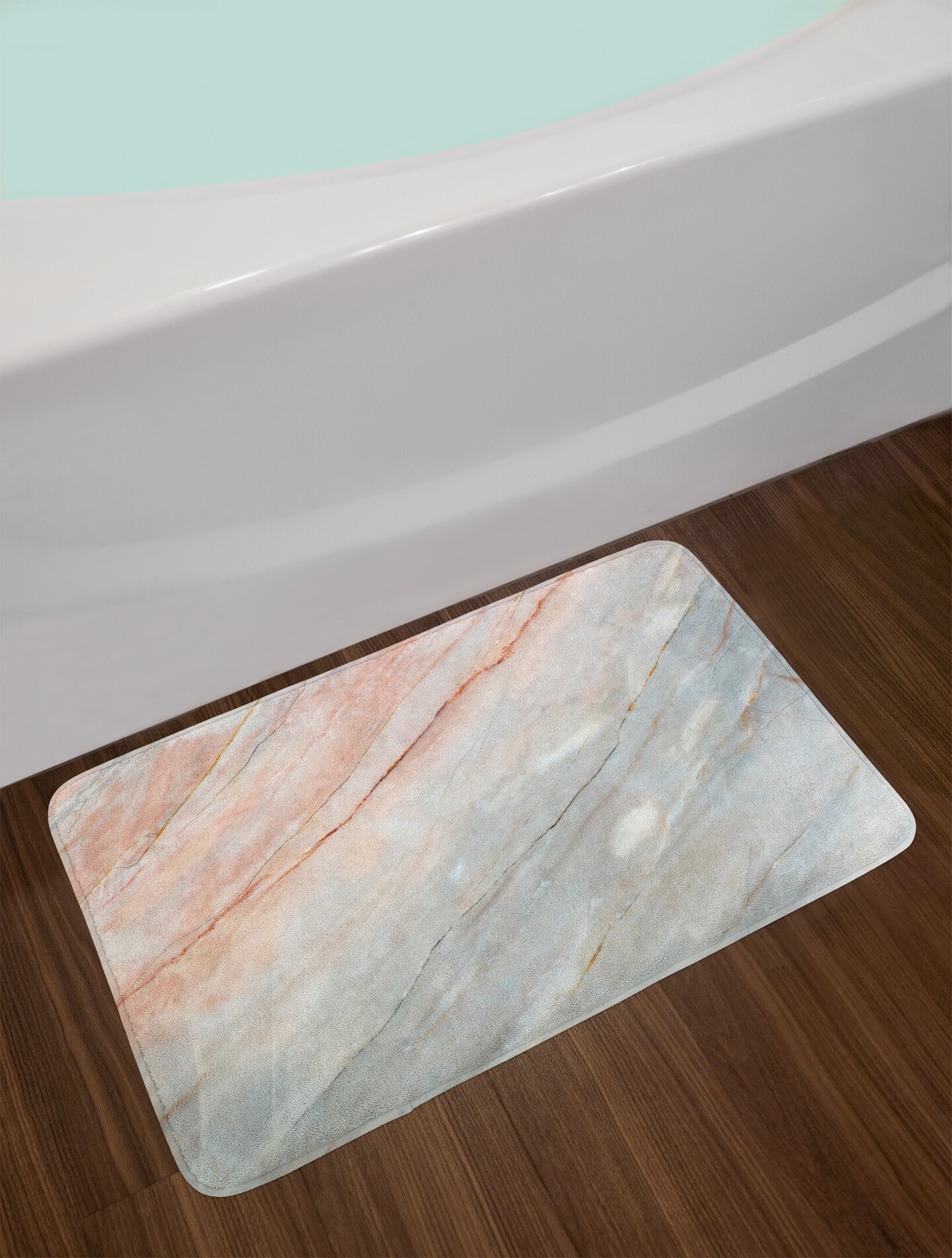 Ambesonne Marble Bath Mat, Onyx Stone Textured Natural Featured Scratches Illustration, Plush Bathroom Decor Mat with Non Slip Backing, 29.5" X 17.5", Peach Grey