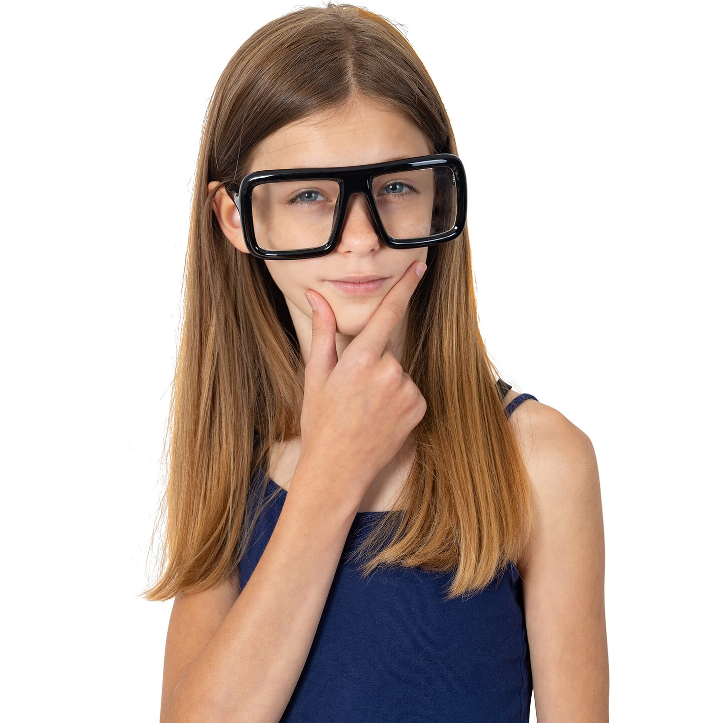 Black Oversized Thick Glasses – Shiny Square Frame Old Man Nerd Costume Accessory Clear Lens Spectacles for Adults and Children