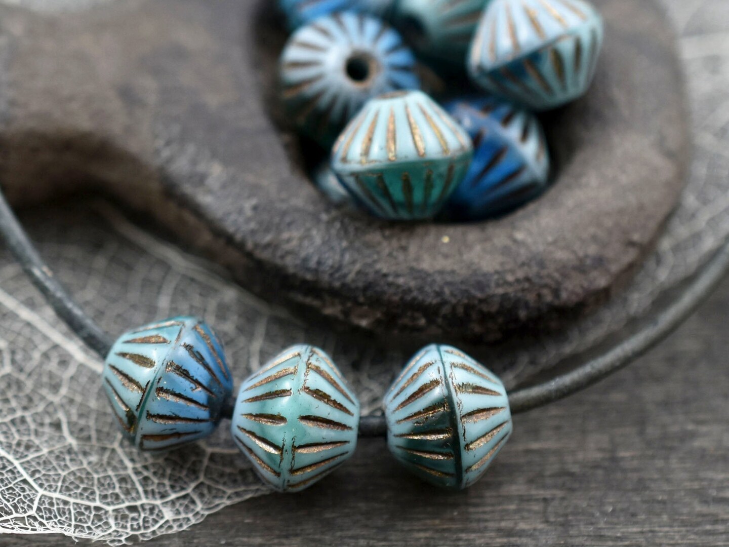 *15* 9mm Bronze Washed Tahiti Dream Large Hole Bicone Beads
