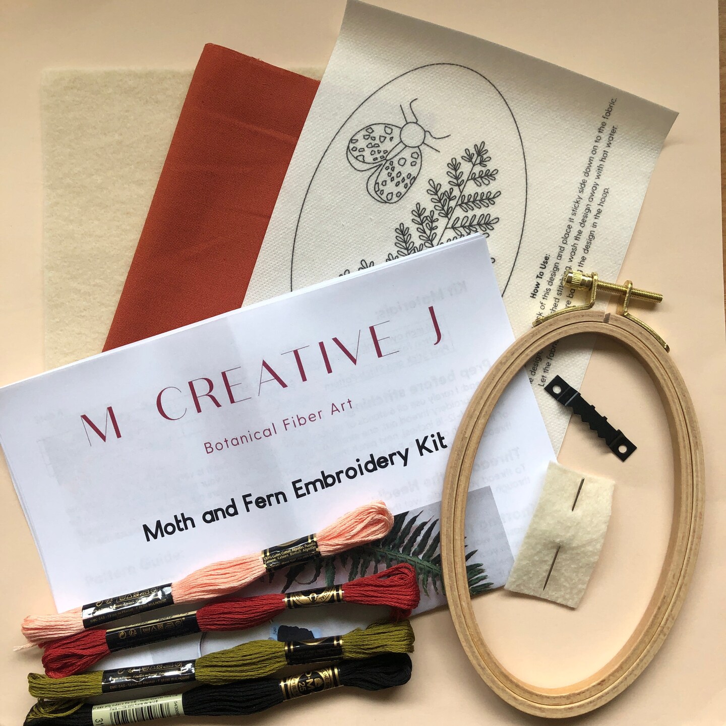 MCreativeJ Moth and Fern - Intermediate 3D Hand Embroidery DIY Craft Kit