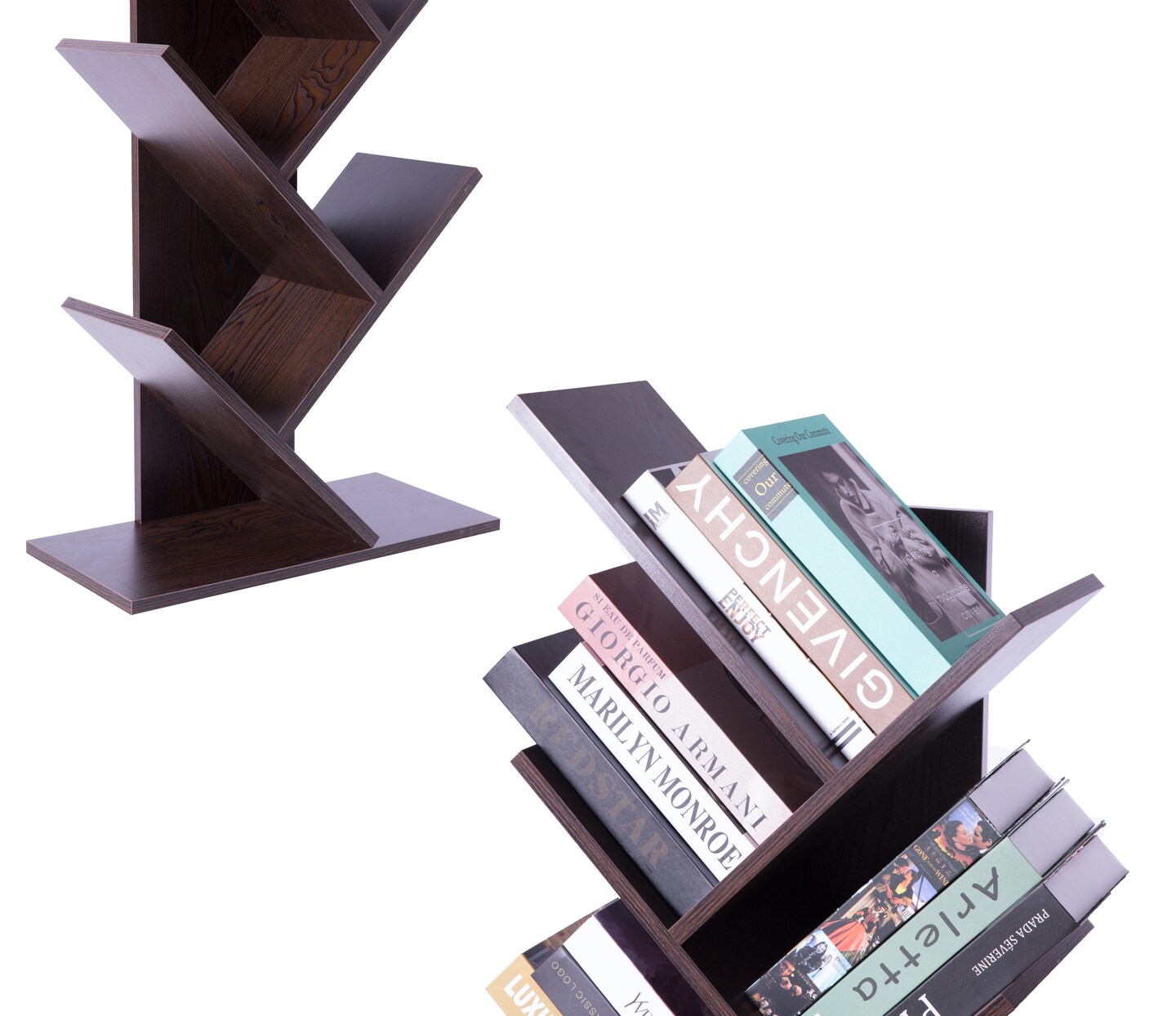 Wooden 9-Shelf Tree Magazine CD Storage Bookcase