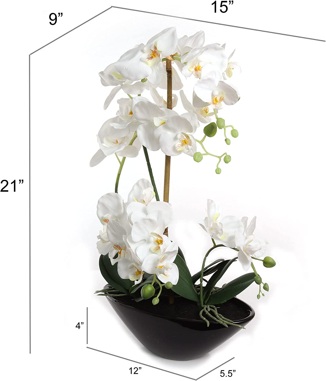Stylish 21" Artificial Phalaenopsis Orchid in Black Vase Lifelike