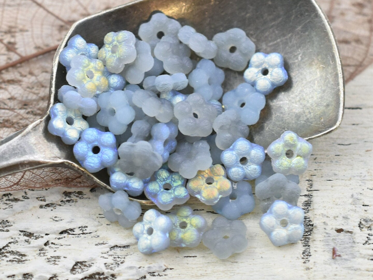 *50* 5mm Matte Etched Grey AB Forget Me Not Rondelle Daisy Beads