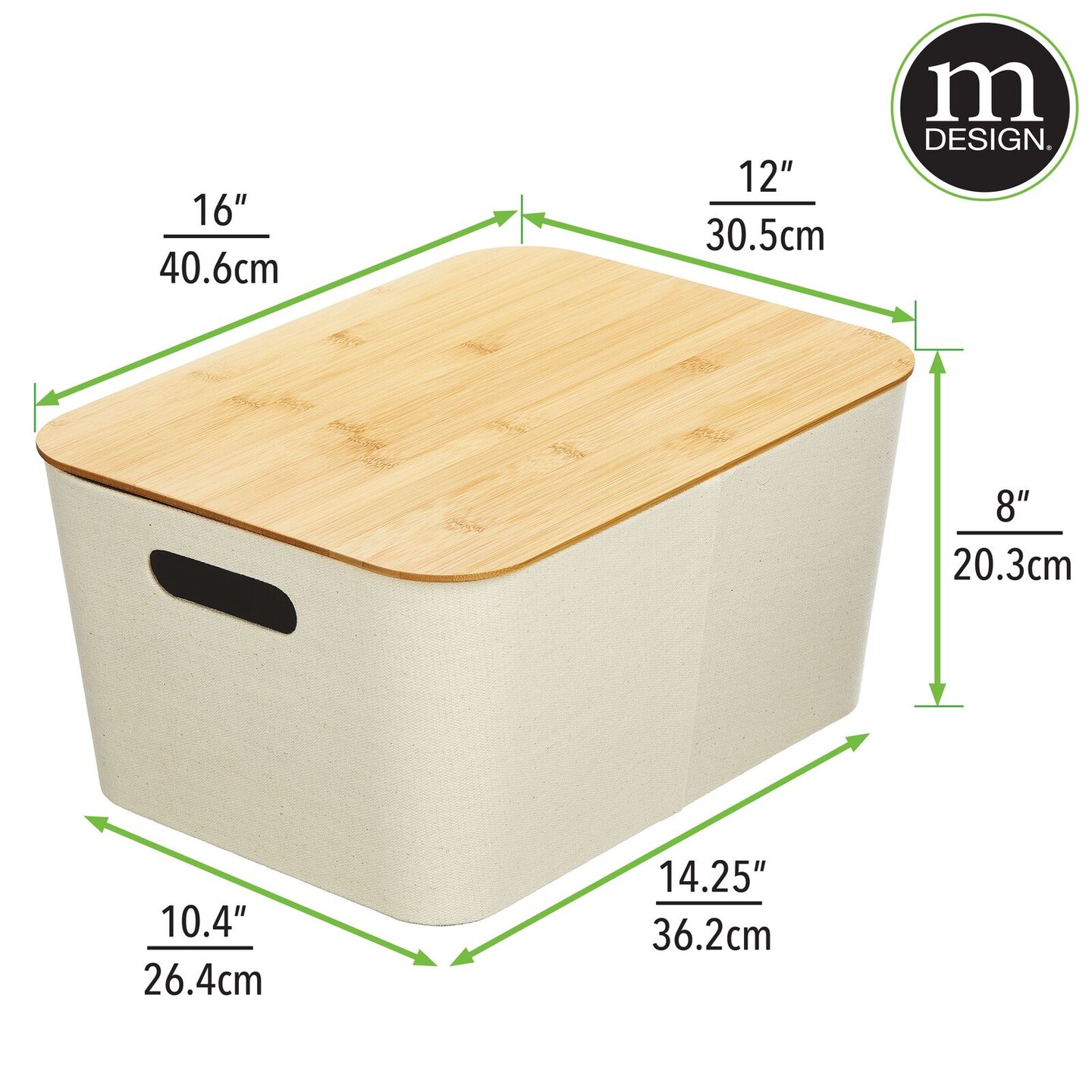 mDesign Modern Stackable Fabric Covered Bin with Bamboo Lid, 2 Pack