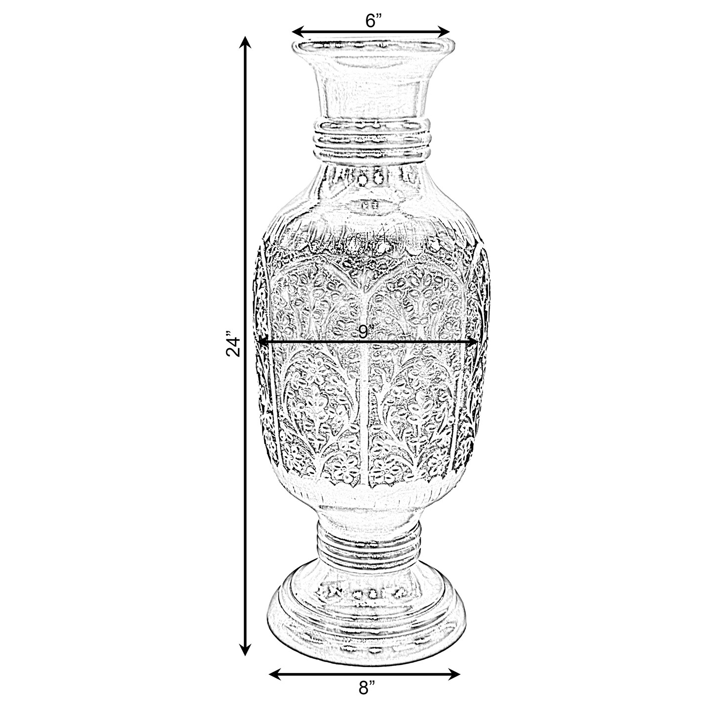 Antique Decorative Hand Curved Brown Mango Wood Table Flower Vase with Unique Textured Pattern, 24 Inch