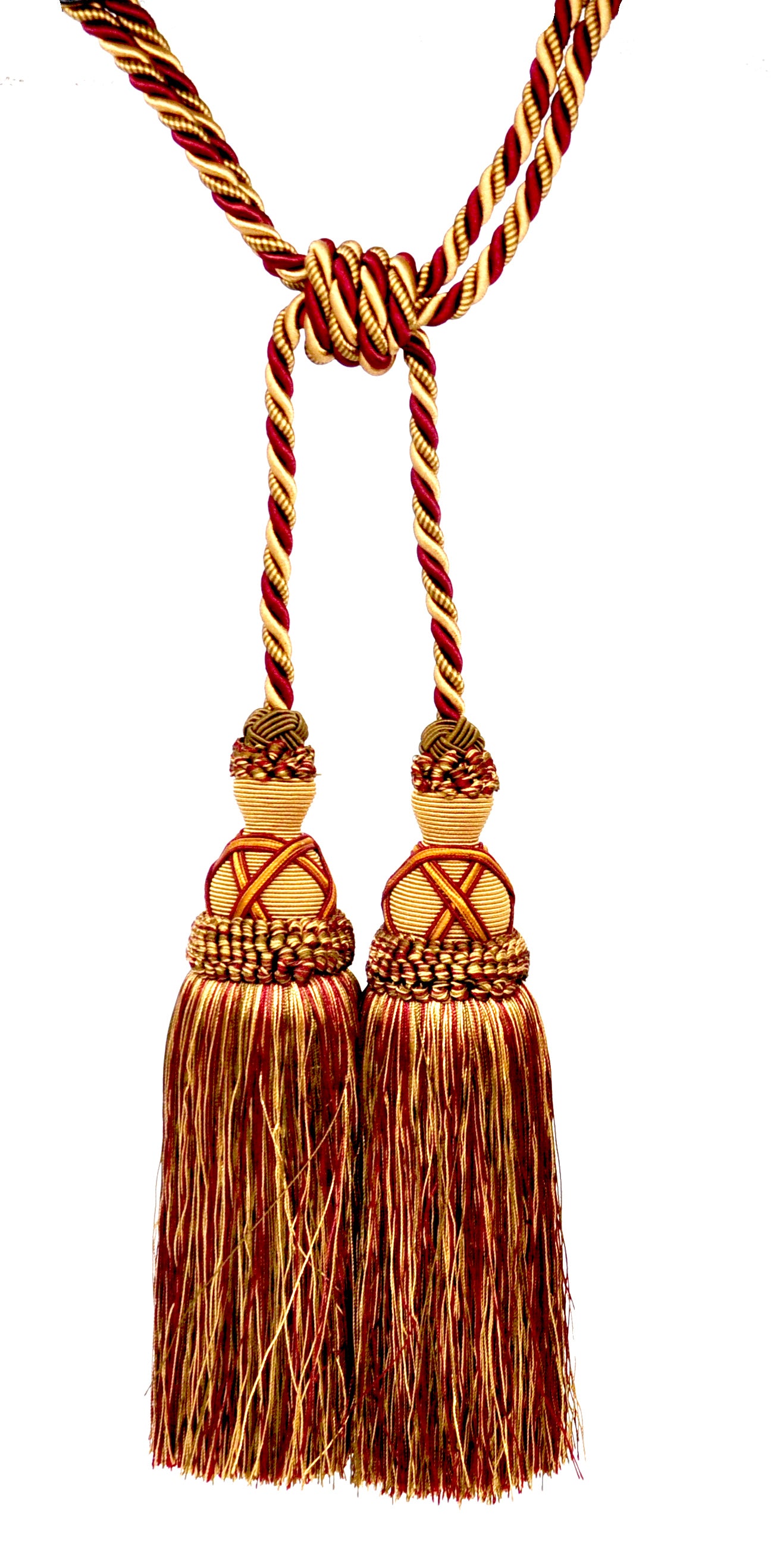 Belagio Tieback Tassel, 2 Tassels- 10” Long with 15” Cord , Milante Collection, Wine/Toffee
